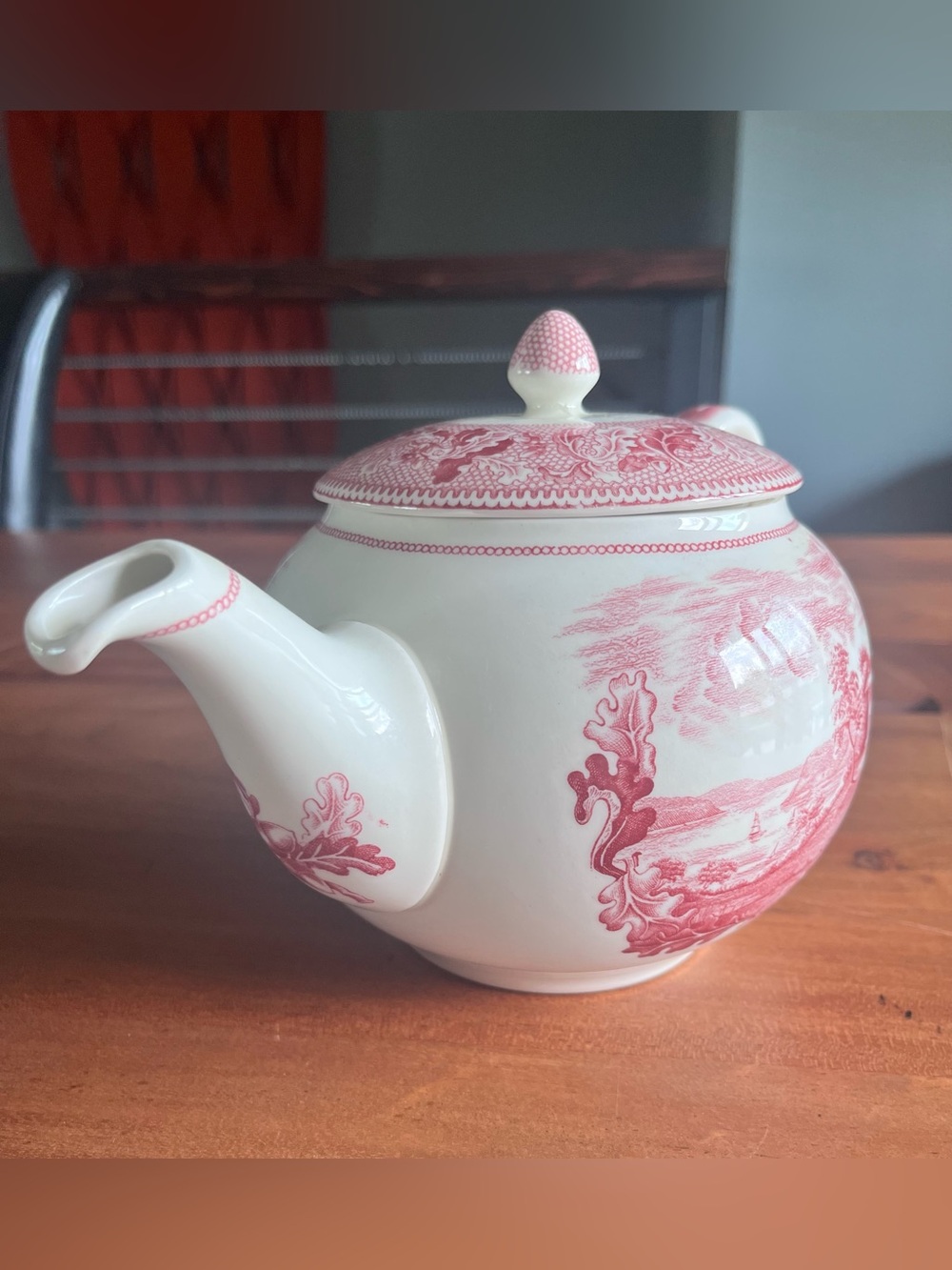 Historic America 40oz Teapot Johnson Bros Pink Transferware English 5.75”x 10”